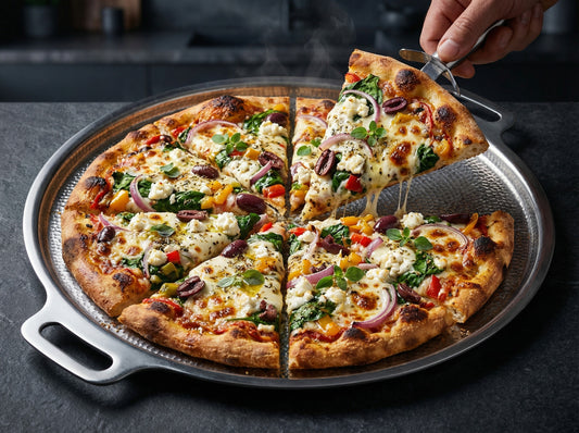 Spring Greek Style Pizza with Fresh Vegetables